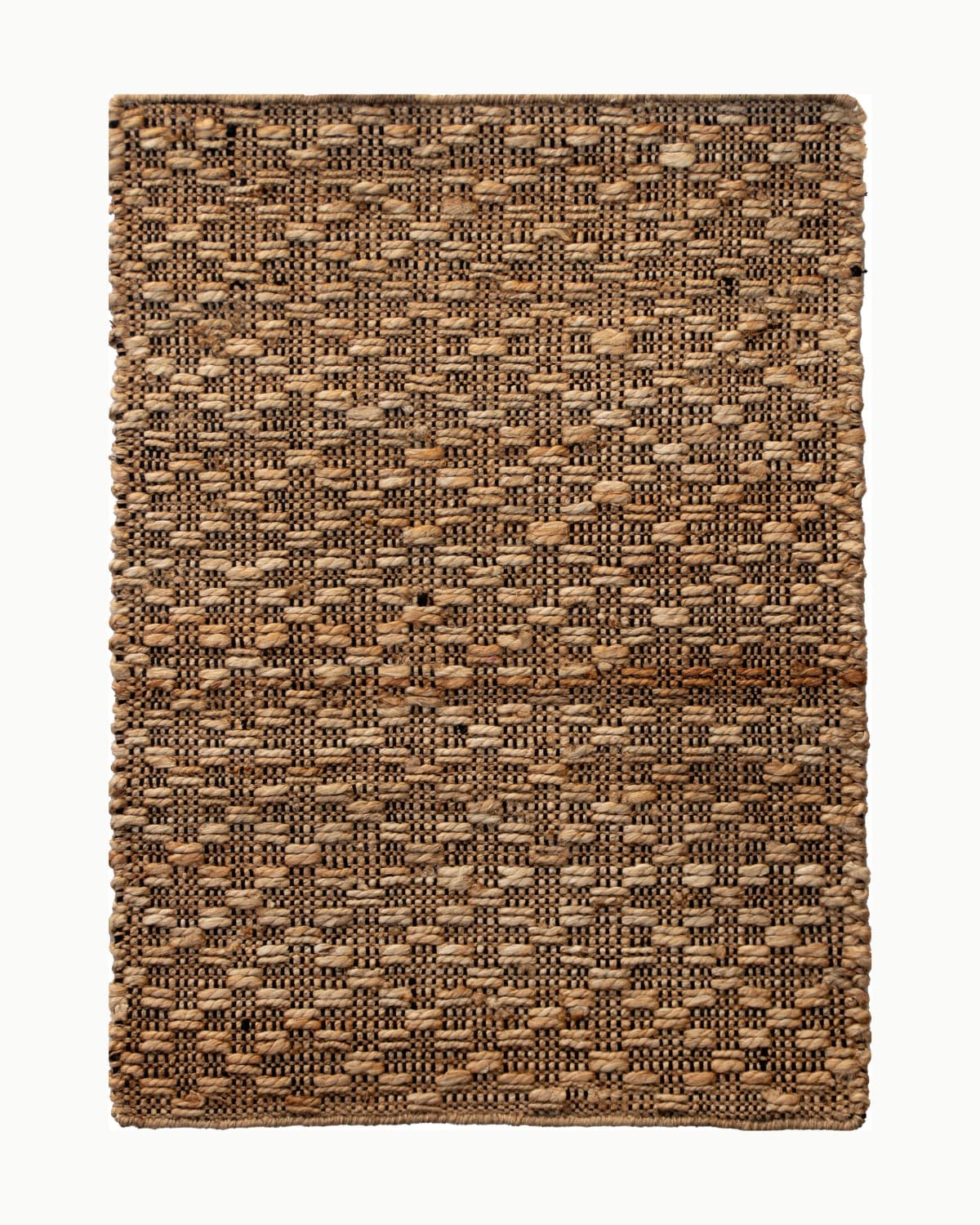 House of Bohi Arota natural jute mat featuring a handwoven flatweave with contrasting black cotton warp.