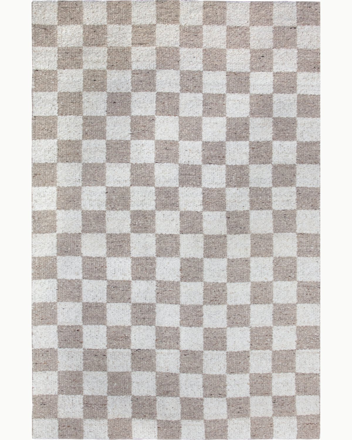 House of Bohi Cora ivory and brown area rug featuring a timeless checkered handwoven flatweave of New Zealand wool.