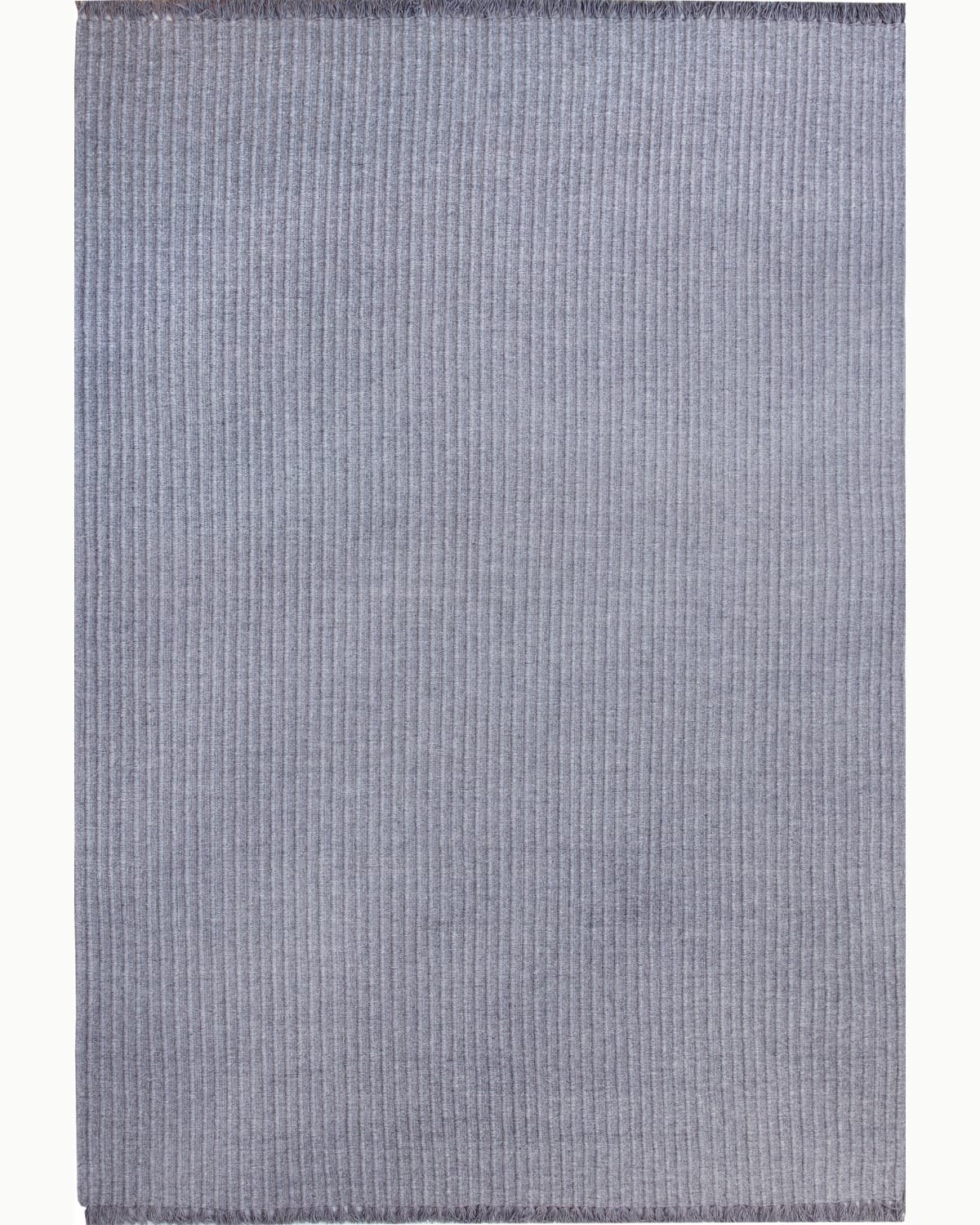 House of Bohi Daabi charcoal wool area rug showcasing a handwoven flatweave design with fine vertical ribs.