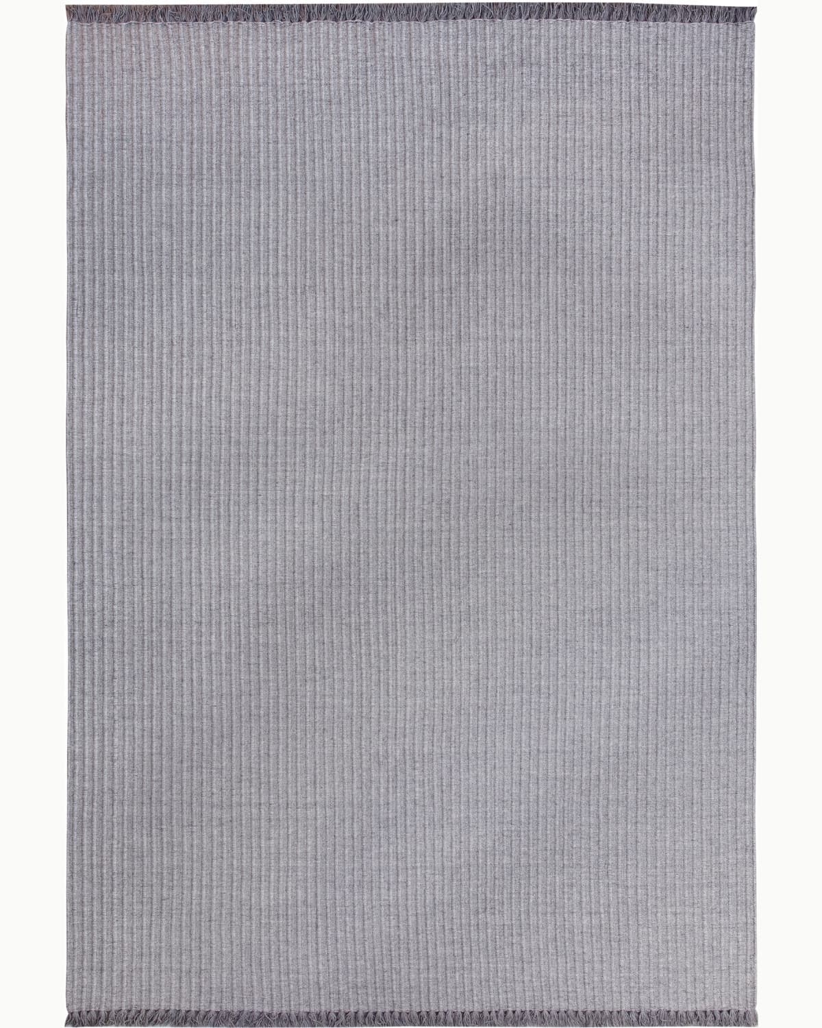 House of Bohi Daabi grey wool area rug featuring a handwoven flatweave design with fine vertical ribs.