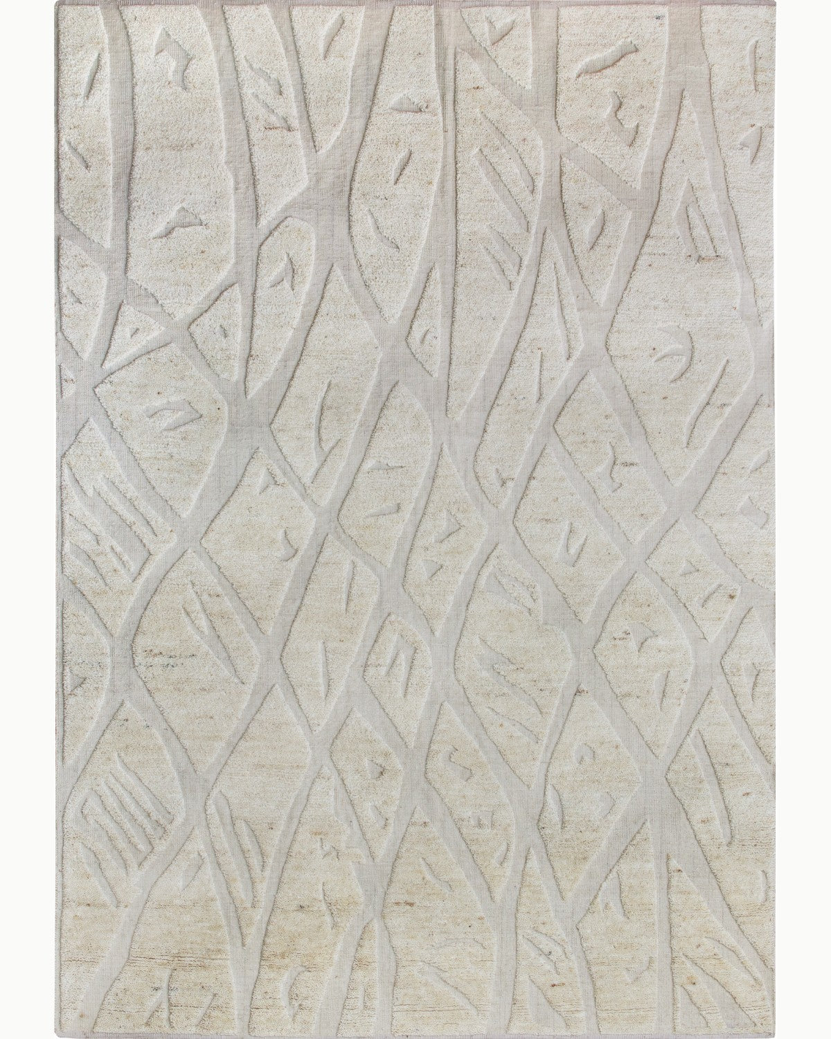 House of Bohi Heera area rug in ivory, featuring a handknotted premium New Zealand wool construction with high-low relief.
