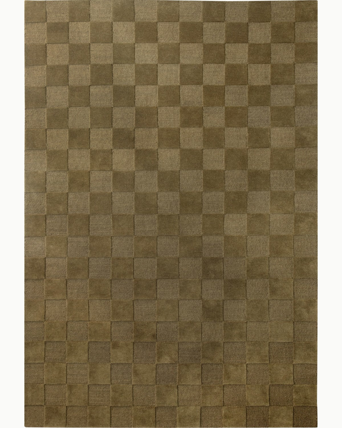 House of Bohi Navo area rug in loden, featuring a geometric checkerboard design crafted from premium New Zealand wool.