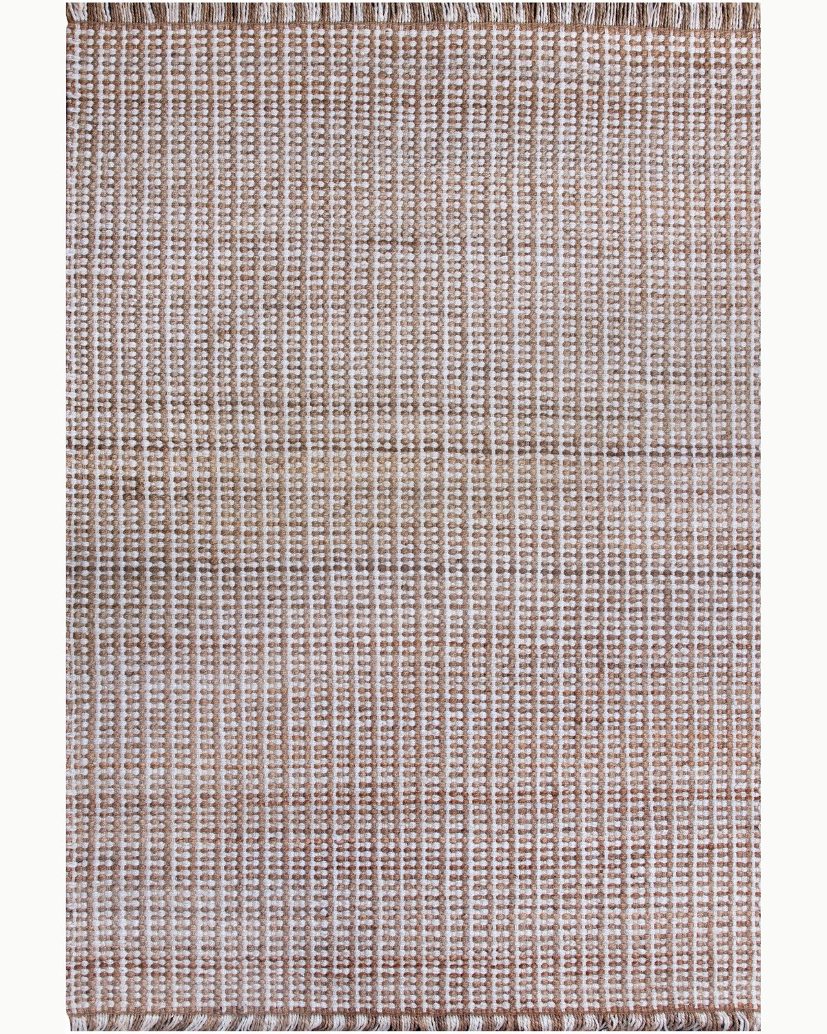 House of Bohi Tori area rug in natural and white. Handwoven sustainable jute creating a robust, organic presence.