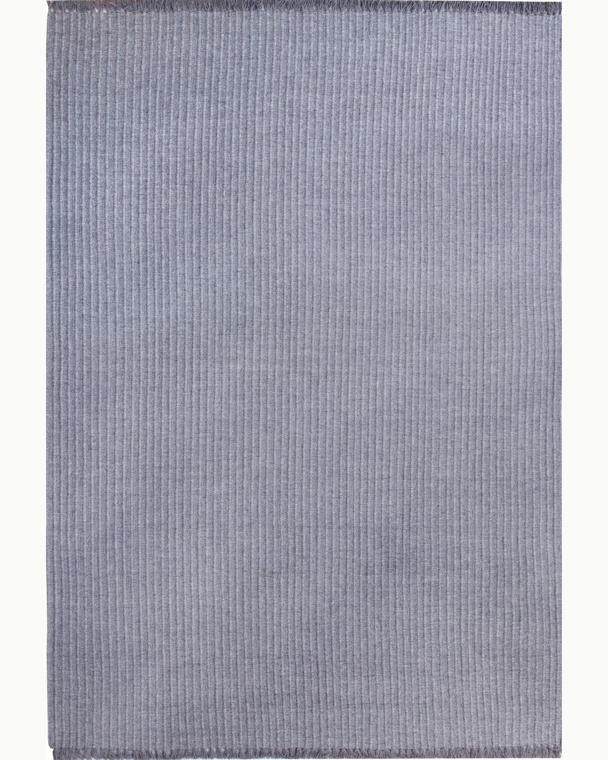 House of Bohi Daabi charcoal wool area rug showcasing a handwoven flatweave design with fine vertical ribs.