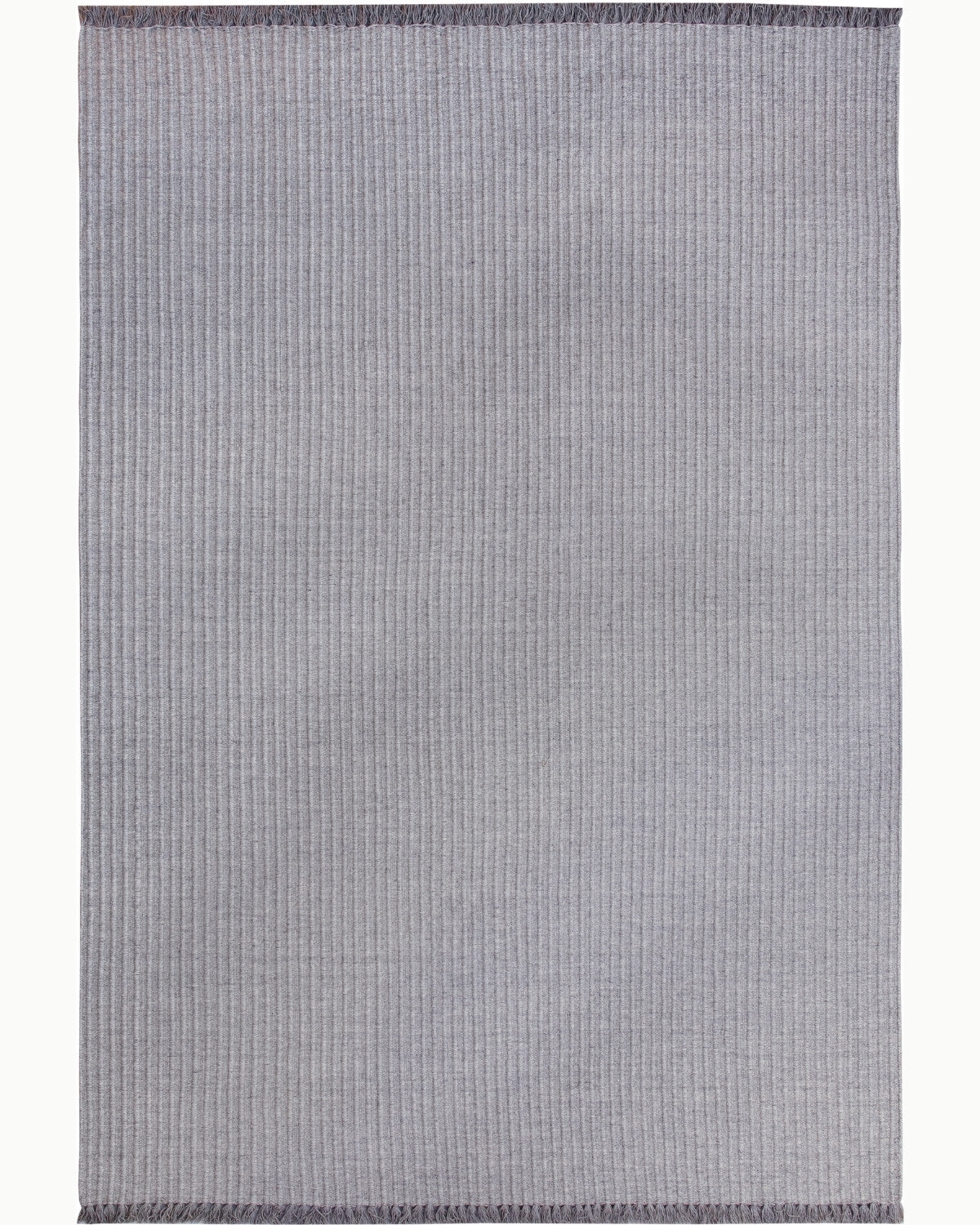 House of Bohi Daabi grey wool area rug featuring a handwoven flatweave design with fine vertical ribs.