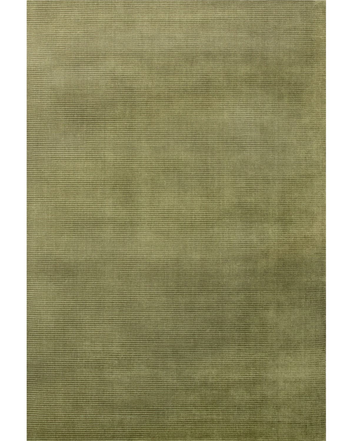 House of Bohi Shafi area rug in olive. Handloomed from premium New Zealand wool for a structured linear calm.