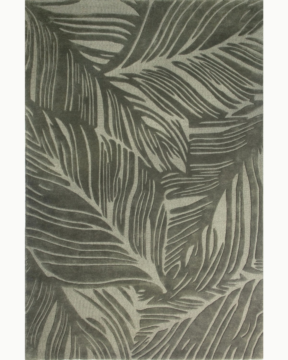 House of Bohi Sway area rug in juniper. Premium New Zealand wool featuring a fluid leaf design with hand-carved lines.